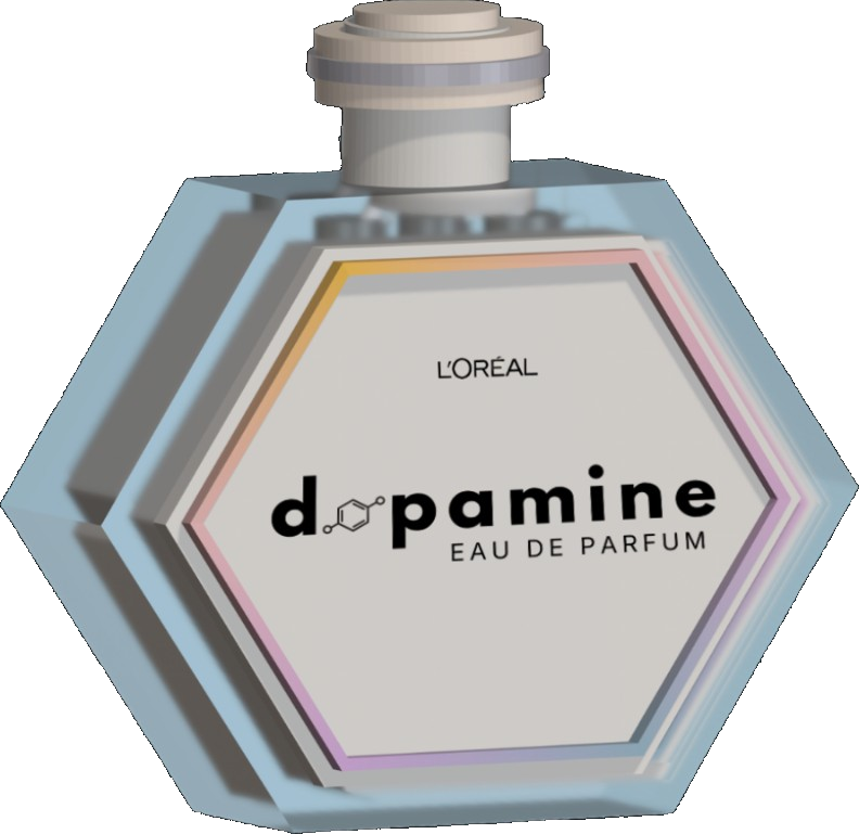 Dopamine — hexagonal L'Oréal eau de parfum bottle on black